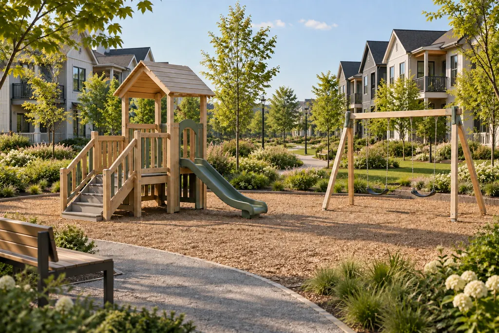 Illustrative concept of a playground in the center of Stroudwater Commons between the two building phases
